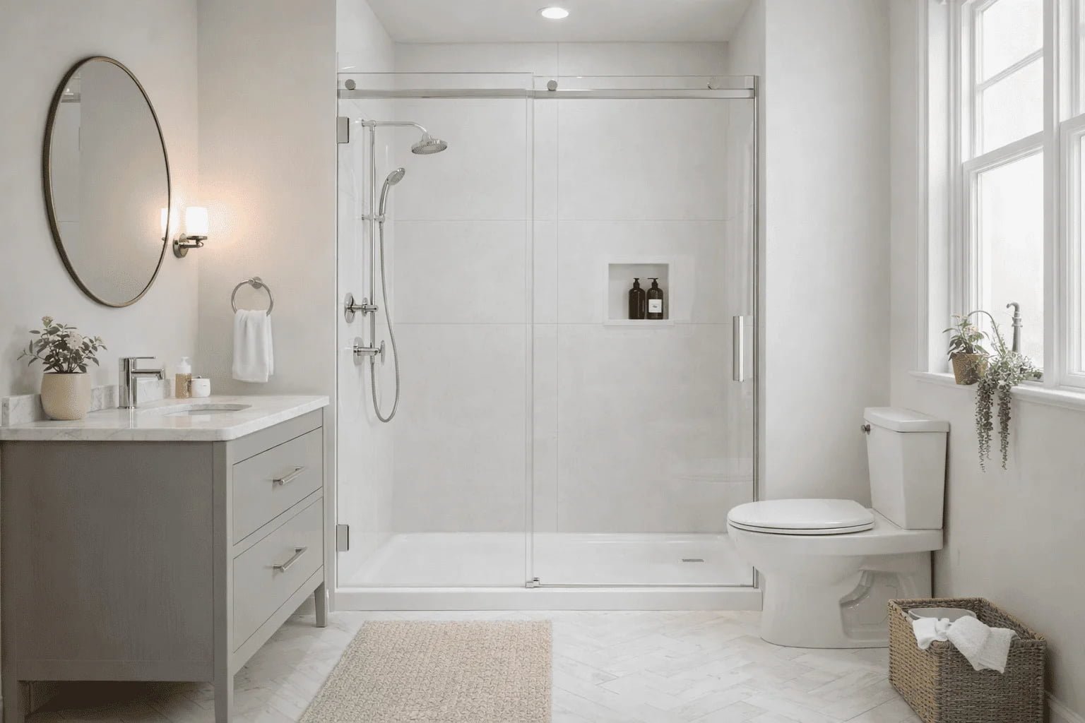 Modern bathroom with glass shower enclosure